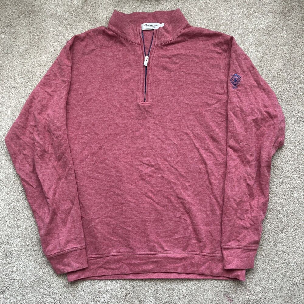 Peter Millar Crown Comfort 1/4 Zip Mens Large Pink Interlock Golf Sleeve Logo